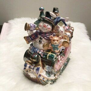 Gibson Holiday Treat Snowman Smile Sled Cookie Jar Christmas Holiday